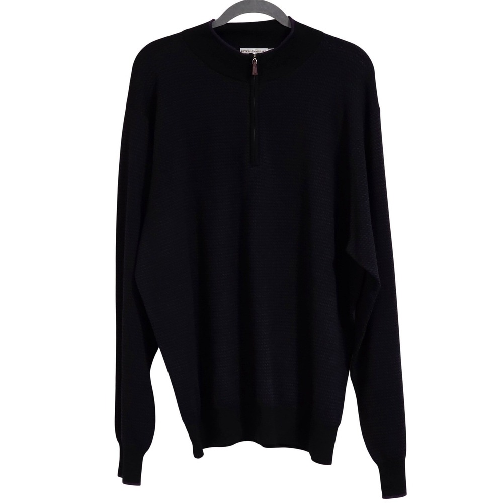 Peter Millar Merino Wool Quarter Zip Men's XL Sweater Black Purple Logo Read